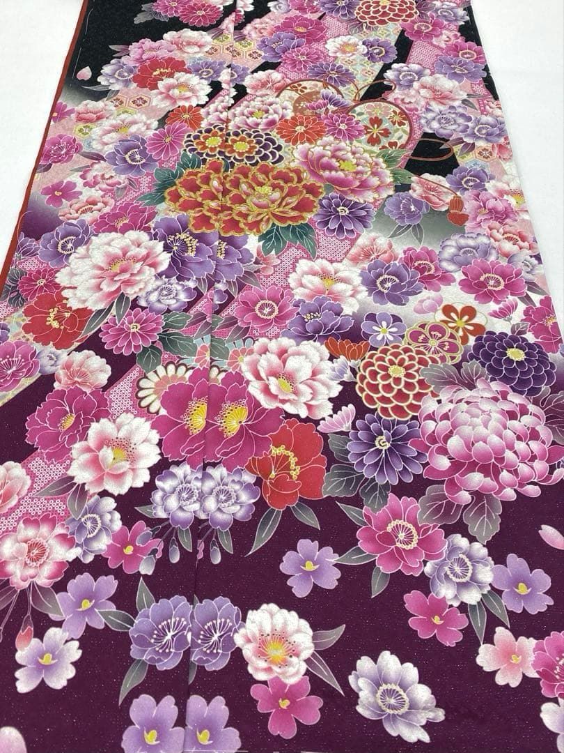 振袖 仮絵羽 舞台衣装 金彩 銀通し 牡丹 鶴 正絹 未仕立て品 八掛付き 振袖 仮絵羽 舞台衣装 金彩 銀通し 牡丹 鶴 正絹 未仕立て品 八