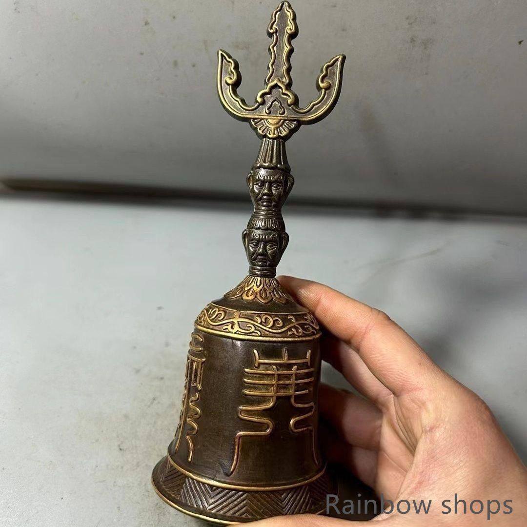 新品未使用】浮彫天蓬帝鐘天蓬鐘鈴 道家用品 三清鈴 三叉金剛鈴 仏具