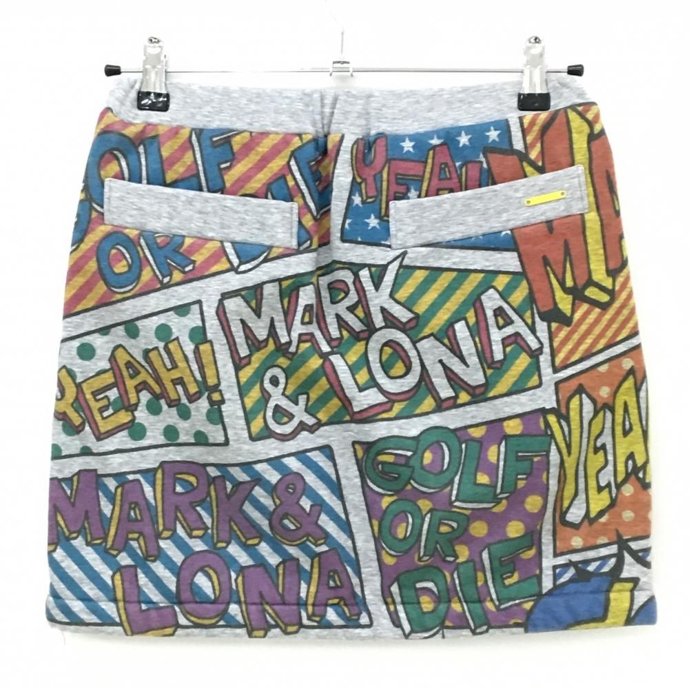 マークアンドロナ スカート グレー×マルチ 総柄 裏起毛 レディース 38 M ゴルフウェア MARK&LONA