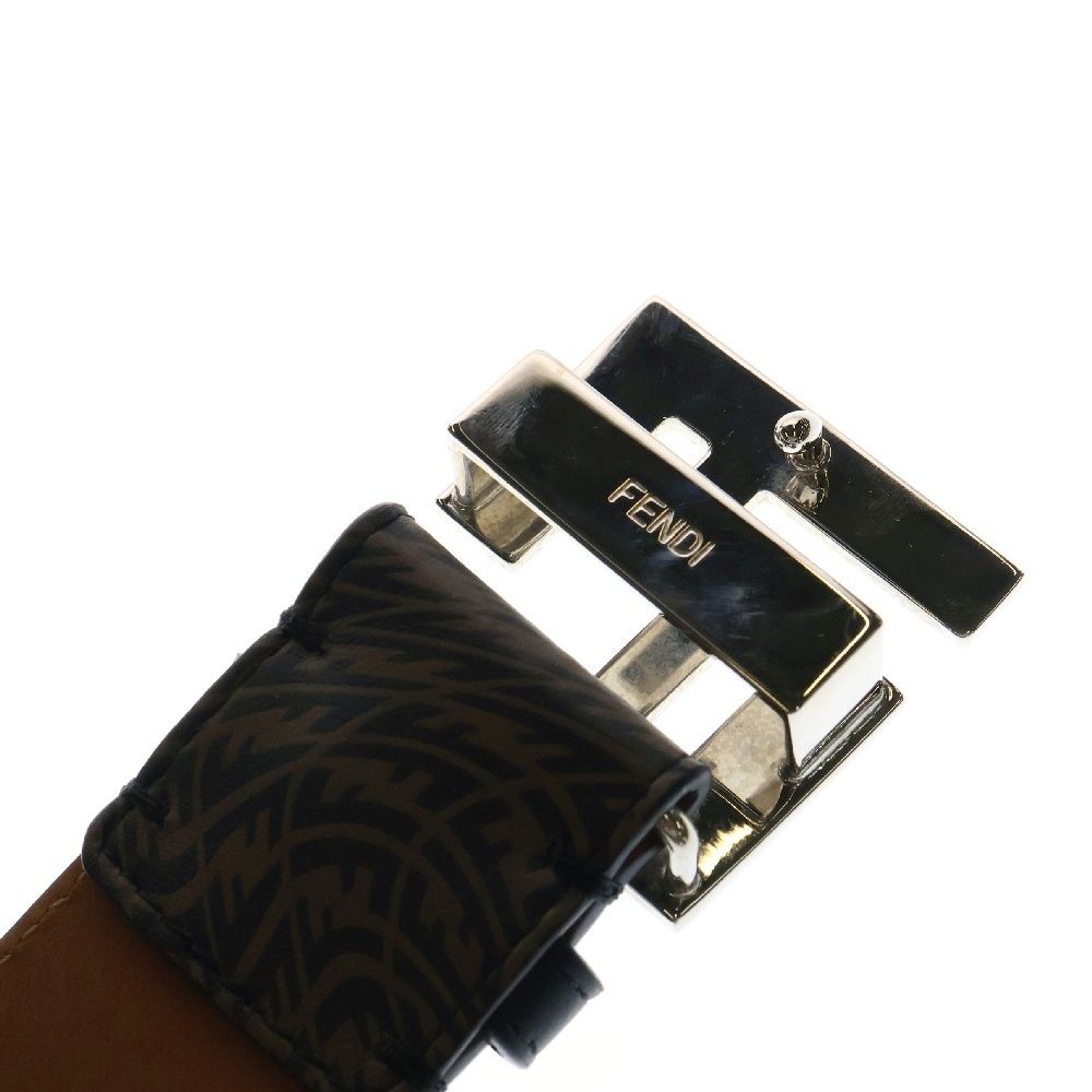 FENDI (フェンディ) FFロゴ ベルト ズッカ柄 ブラウン レザー
