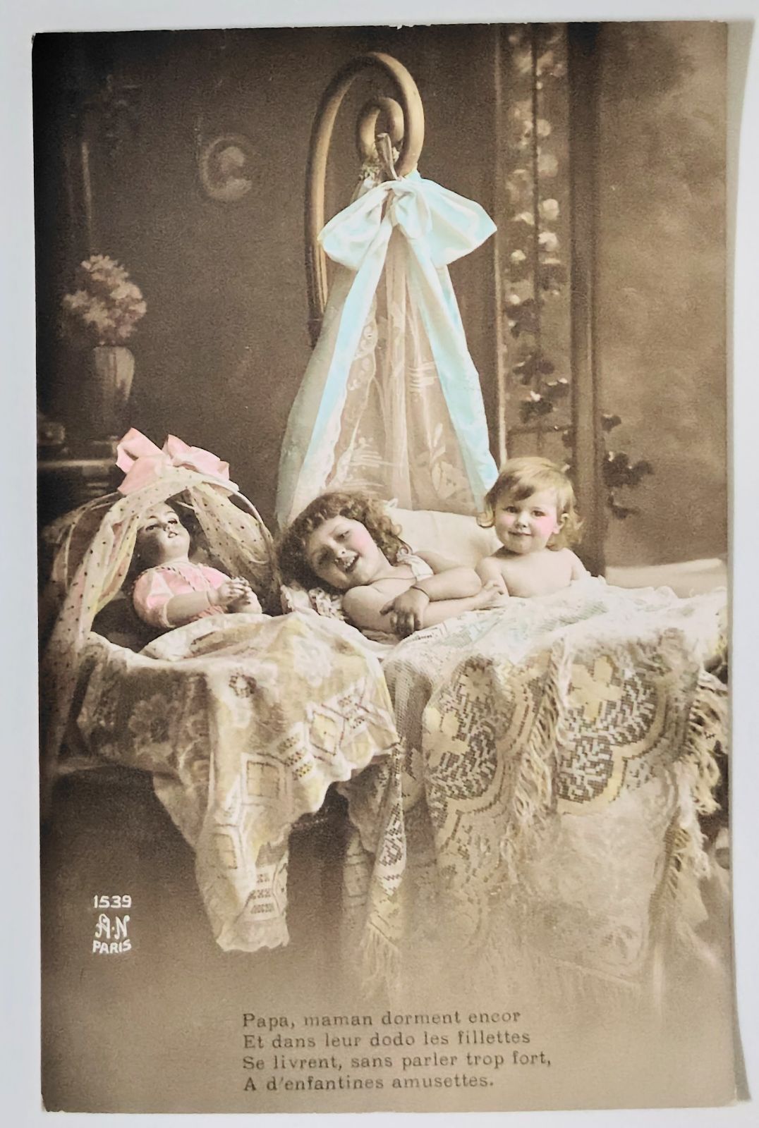 ドールと少女 3 フランス ヴィンテージ ポストカード アンティーク
