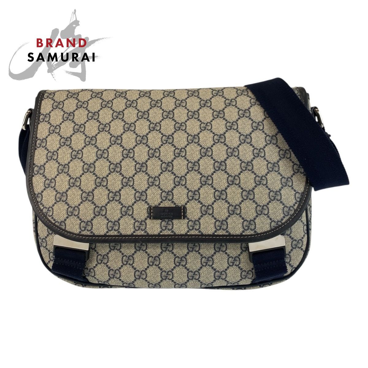 GUCCI グッチ グレー ネイビー シルバー金具 GGスプリームキャンバス 201732 ショルダーバッグ メッセンジャーバッグ メンズ 502942
