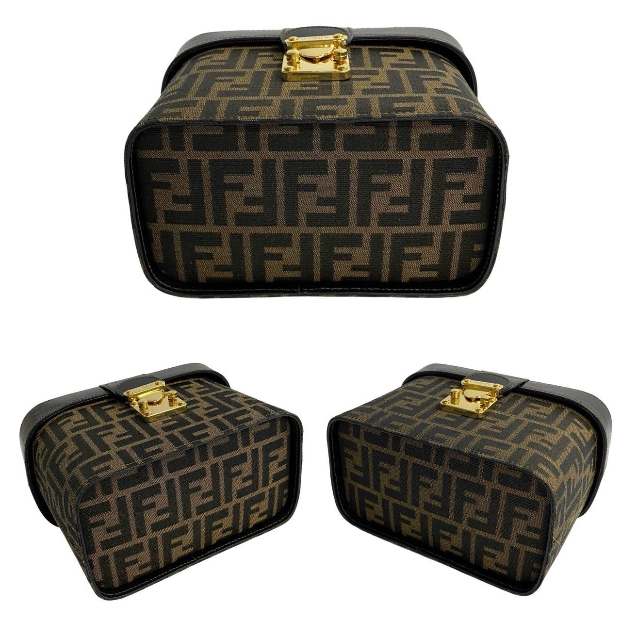 極 美品 FENDI フェンディ ズッカ FF 柄 ロゴ 金具 レザー キャンバス  