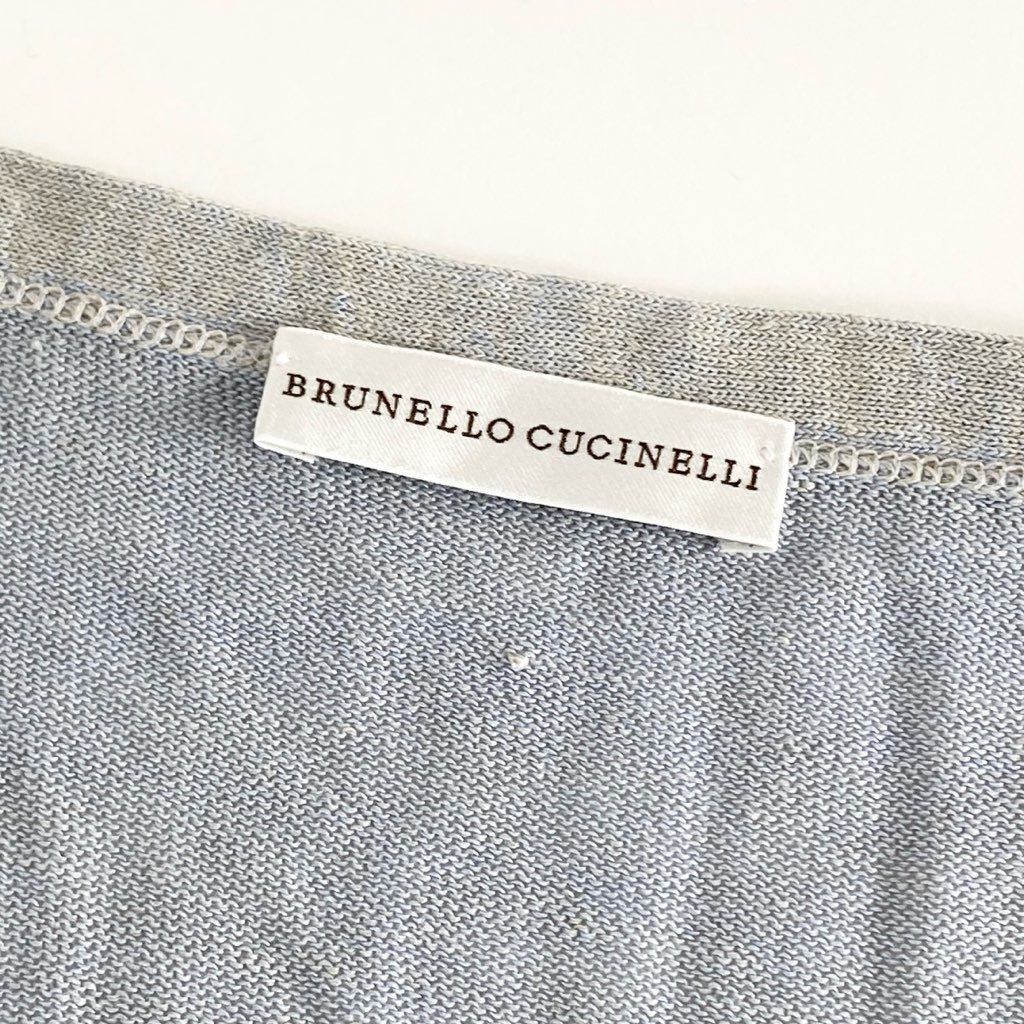 2d10 BRUNELLO CUCINELLI ブルネロクチネリ 刺繍デザイン リネンシルク ニットブラウス サマーニット (L相当) ライトグレー  レディース 婦人