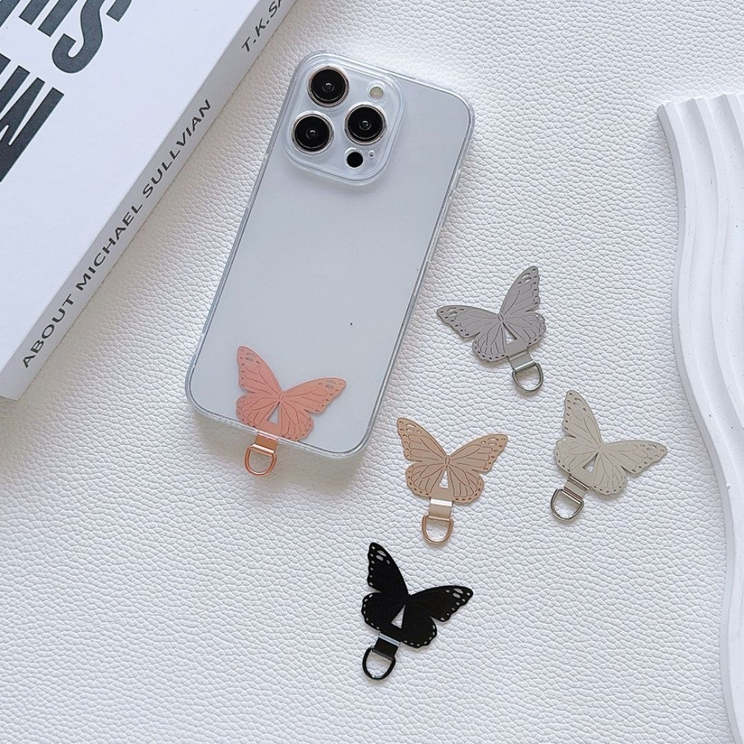 スマホストラップホルダー バタフライ ステンレス スマホストラップホルダー ステンレス製 蝶々 1枚 スマホストラップ