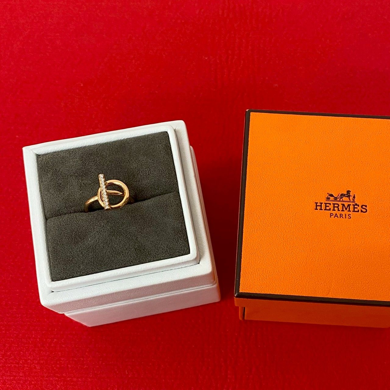 上品なピンクゴールド☆【HERMES】エルメス エシャペ リングPM 極 美品 希少品 箱付き HERMES エルメス エシャペ K18 ピンク