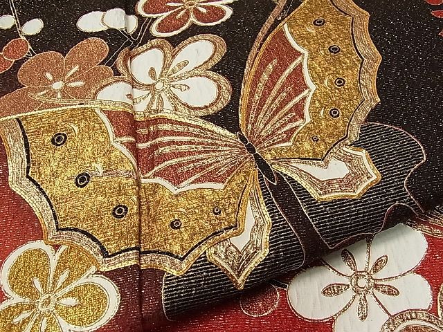 平和屋1□極上 振袖 駒刺繍 舞蝶藤梅文 暈し染め 金通し地 逸品 1s221