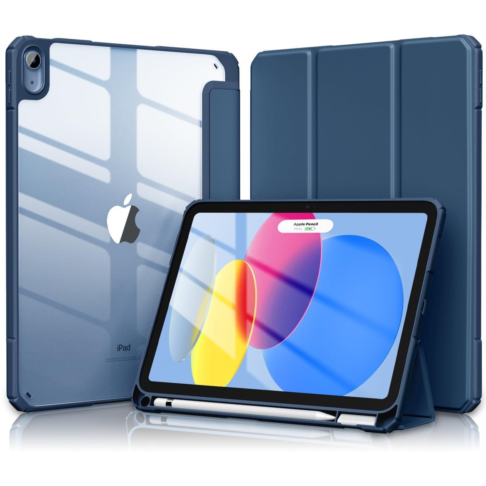 傷つけ防止 衝撃吸収 全面保護型 新型 三つ折りスマート ペンシル収納 透明バック クリア カバー スタンド機能付き 第10世代 第10世代 対応iPad 対応iPad オートスリープ/ウェイク 対応iPad 10.9イ