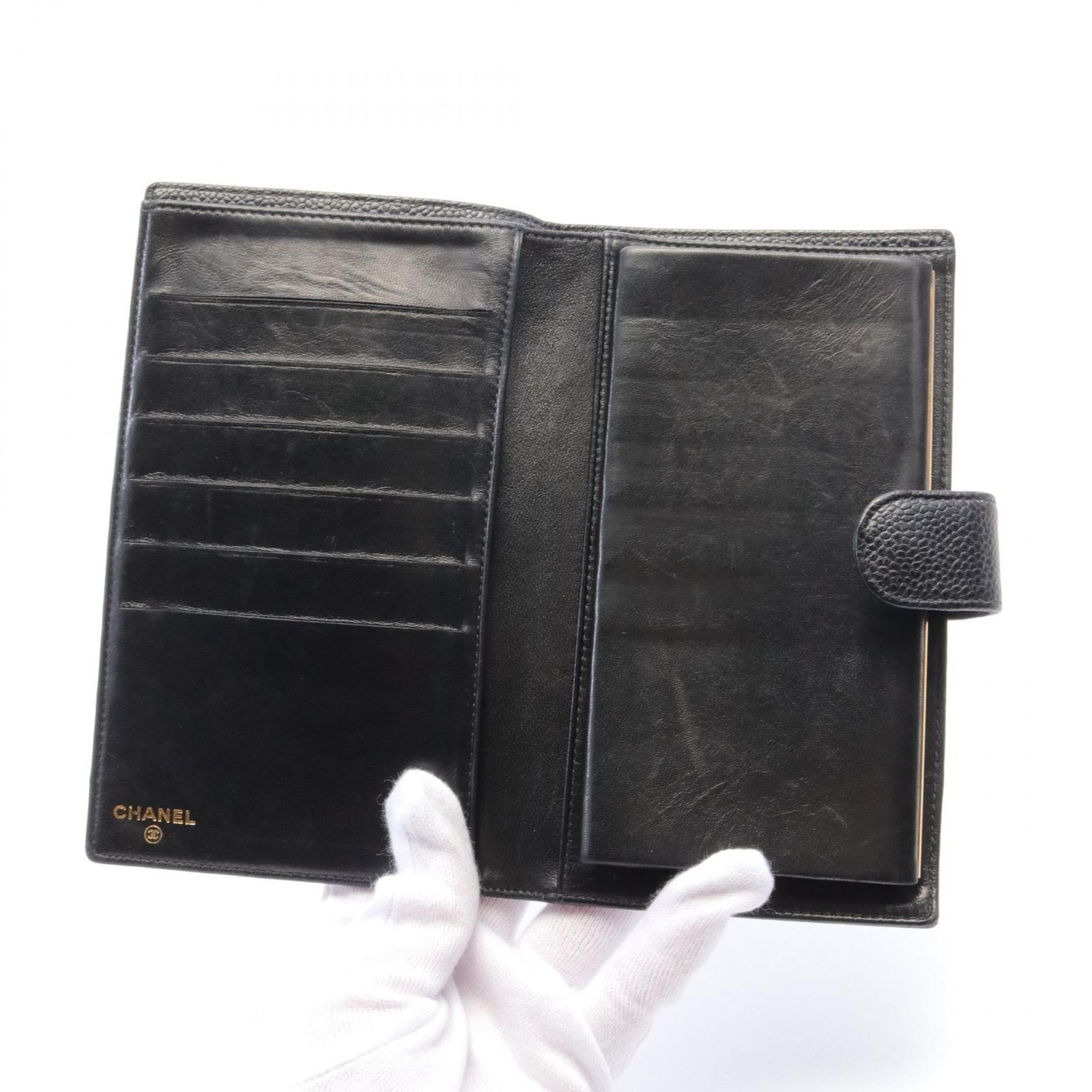 シャネル CHANEL 二つ折り長財布 ココマーク A13498 ブラック キャビア 