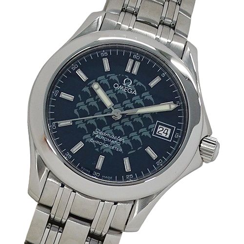 オメガ OMEGA シーマスター 120 ジャックマイヨール 2002 2508.80 時計 メンズ ブランド デイト 自動巻き AT ステンレス SS シルバー ブルー 磨き済み 【中古】