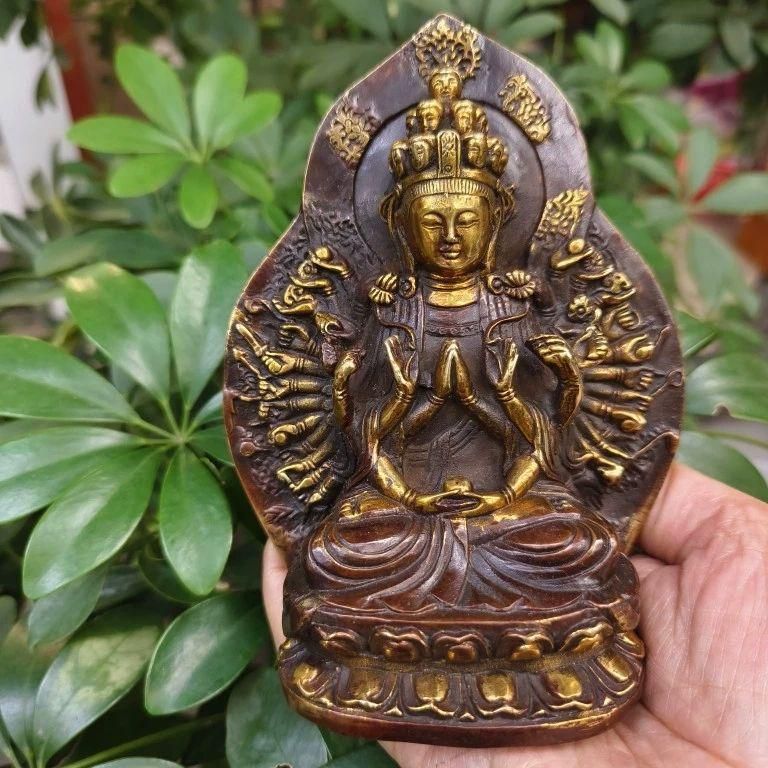 銅細工 千手観音菩薩像 観音銅像 装飾品 工芸品 美術品 置物