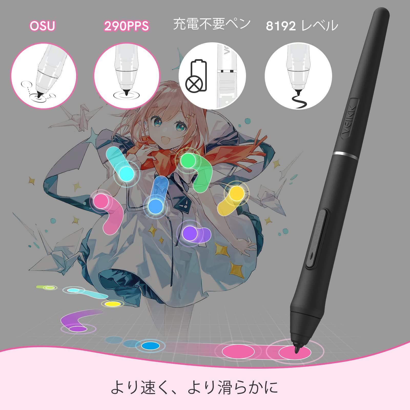 VEIKK】ペンタブレット 4*3インチ ペンタブ 板タブ 入門 子供使用OK