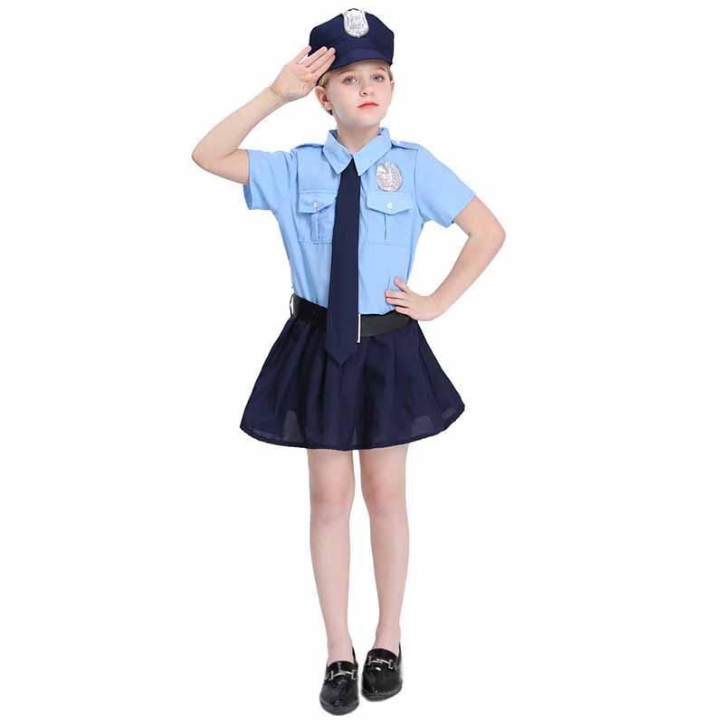 ハロウィン ポリス 仮装 子供 婦人警官 お巡りさん 警察 コスプレ 4点セット 警察服 制服 キッズ コスチューム 女の子 演劇 イベント パーティー 演出服　hl1010