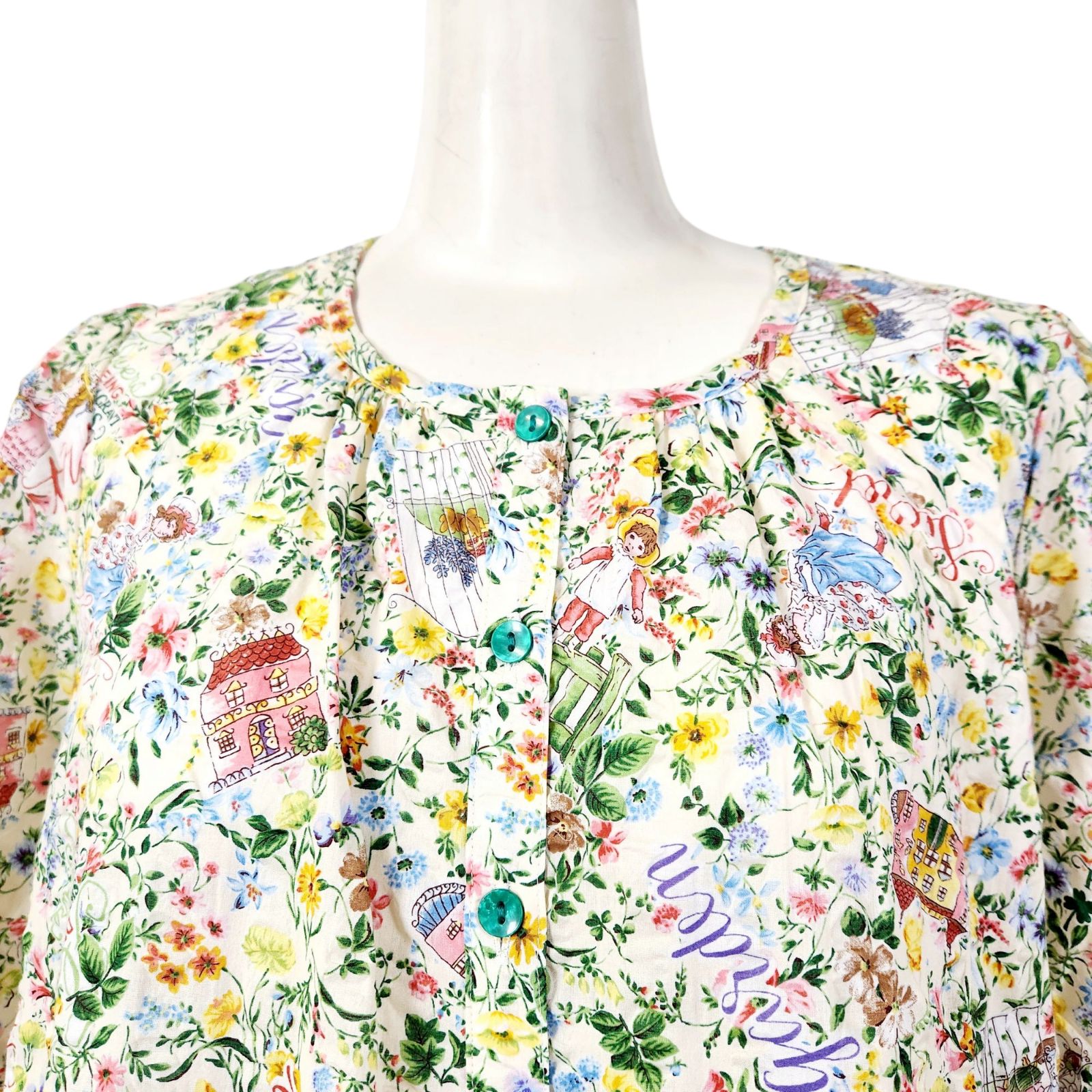 春物入荷 鴨居羊子 TUNIC 5分袖全開 パジャマ 80ローンサッカー 小花