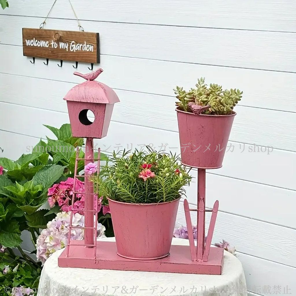 ガーデン雑貨 ガーデンインテリア ピンク プランター 鋳鉄製 シャビーシック ヴィンテージ調 雑貨 庭の装飾 お洒落 インテリア ガーデン 植木鉢 鉢植え 防錆 ガーデニング シャビー加工 おしゃれ 4-7