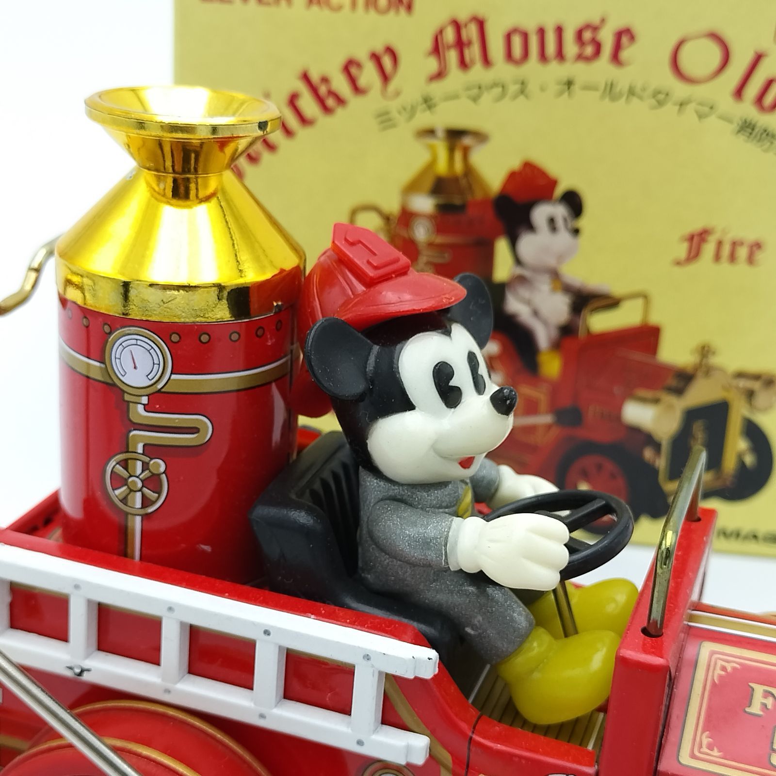 【希少、美品】ブリキ ミッキー　オールドタイマー消防車 アンティーク　ディズニー MASUDAYA Walt Disney ミッキーマウス FIRE ENGINE オールド