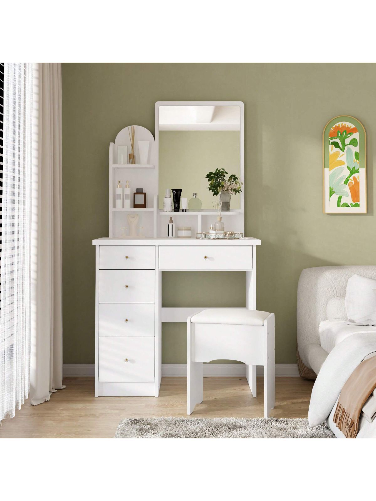 ドレッサー 化粧台 女優ミラー 3色LEDライト付き 鏡台 ドライヤー