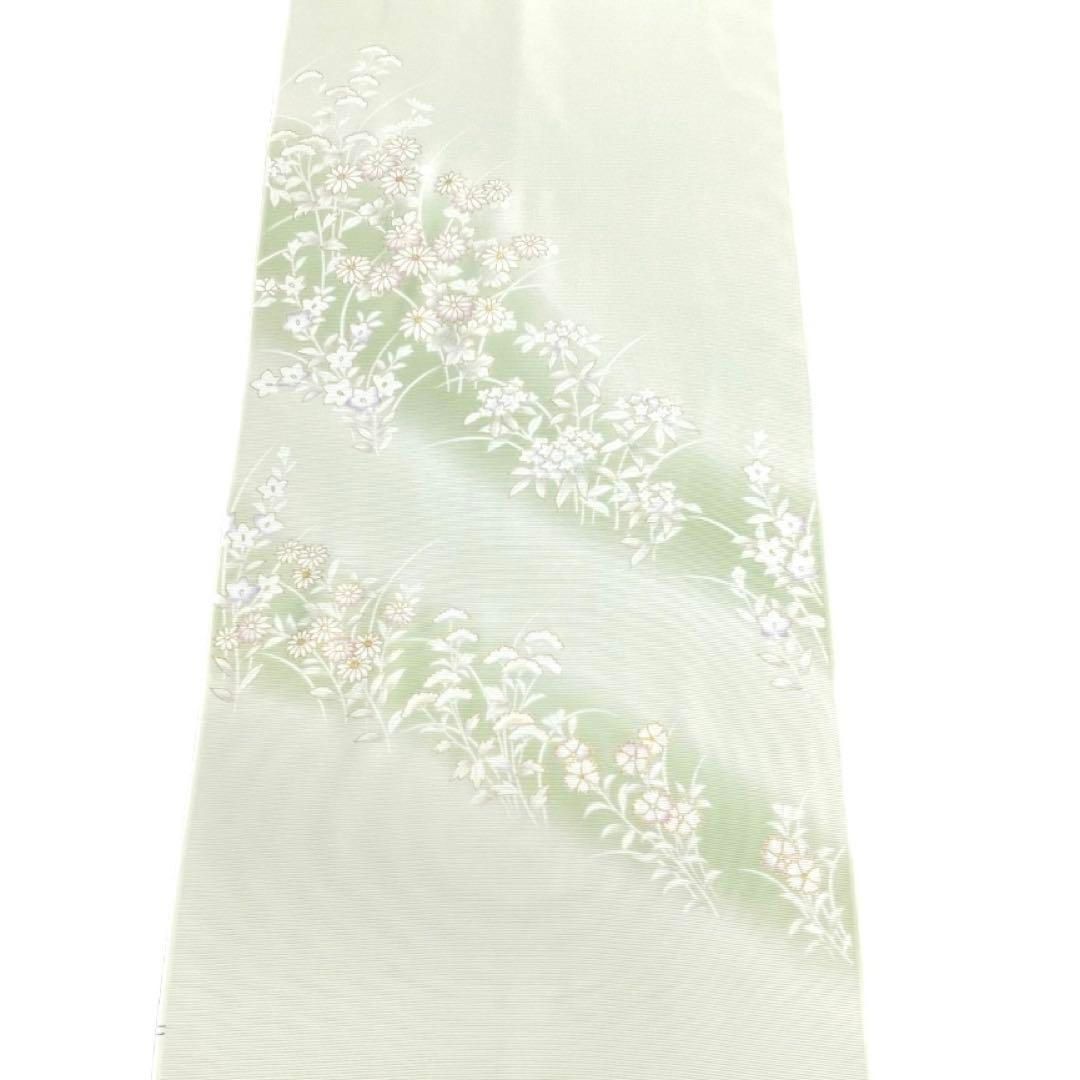 未使用 付け下げ反物 夏用 絽 菊 紫陽花 桔梗 グリーン 着物 053a d  