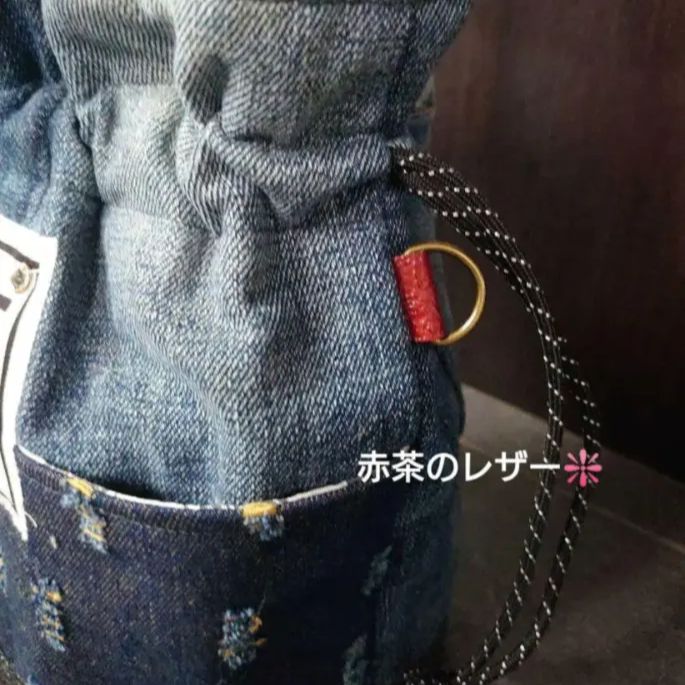 No.283【ALL DENIM✖️巾着バケツ型バッグ❤️】あおりポケット付き