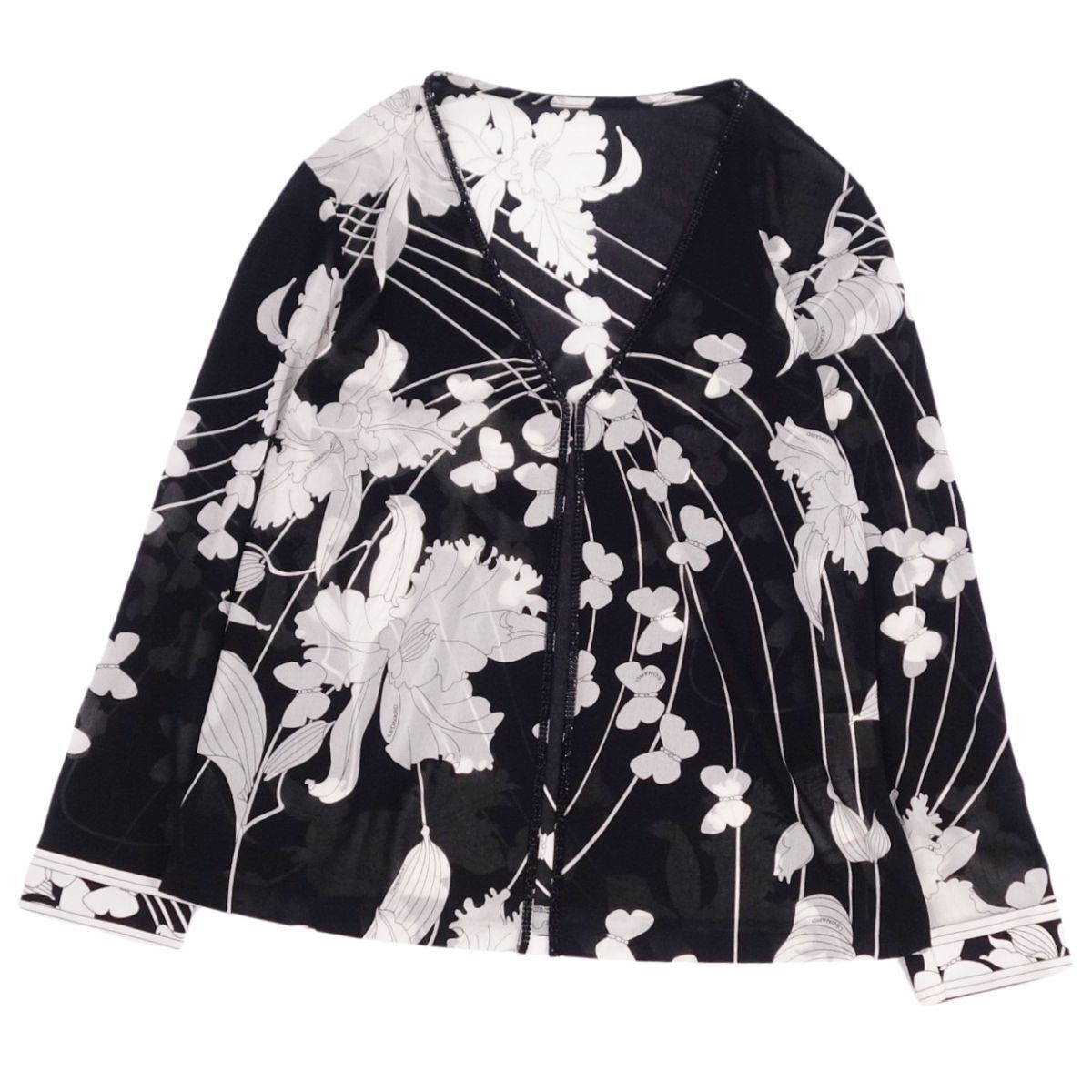 美品 LEONARD レオナール 黒に花柄☆カーディガン LEONARD 花柄刺繍