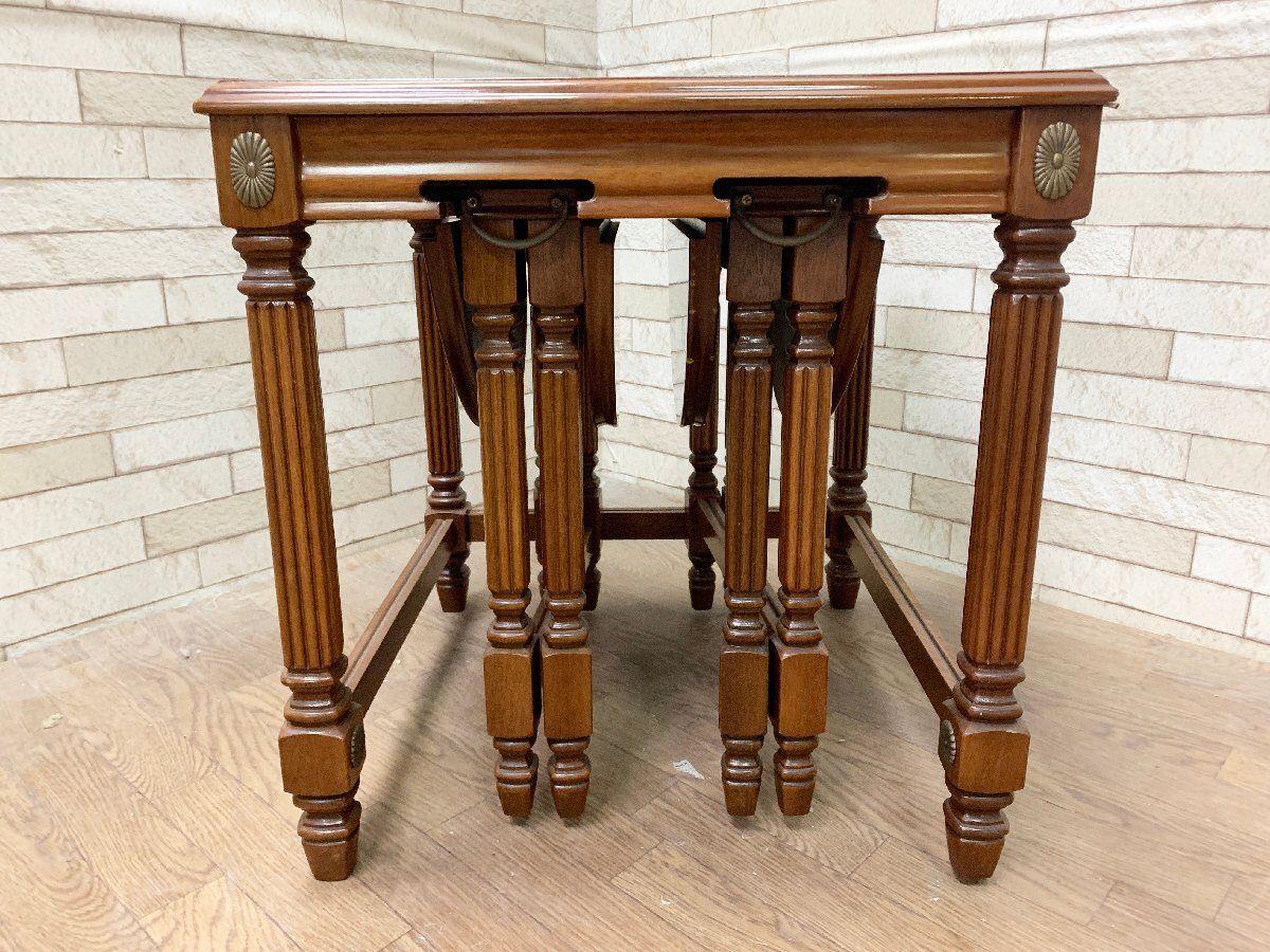 アンティーク　ネストテーブル　折り畳みラウンドテーブル　３点セット アンティーク ネストテーブル 折り畳みラウンドテーブル 3点セット