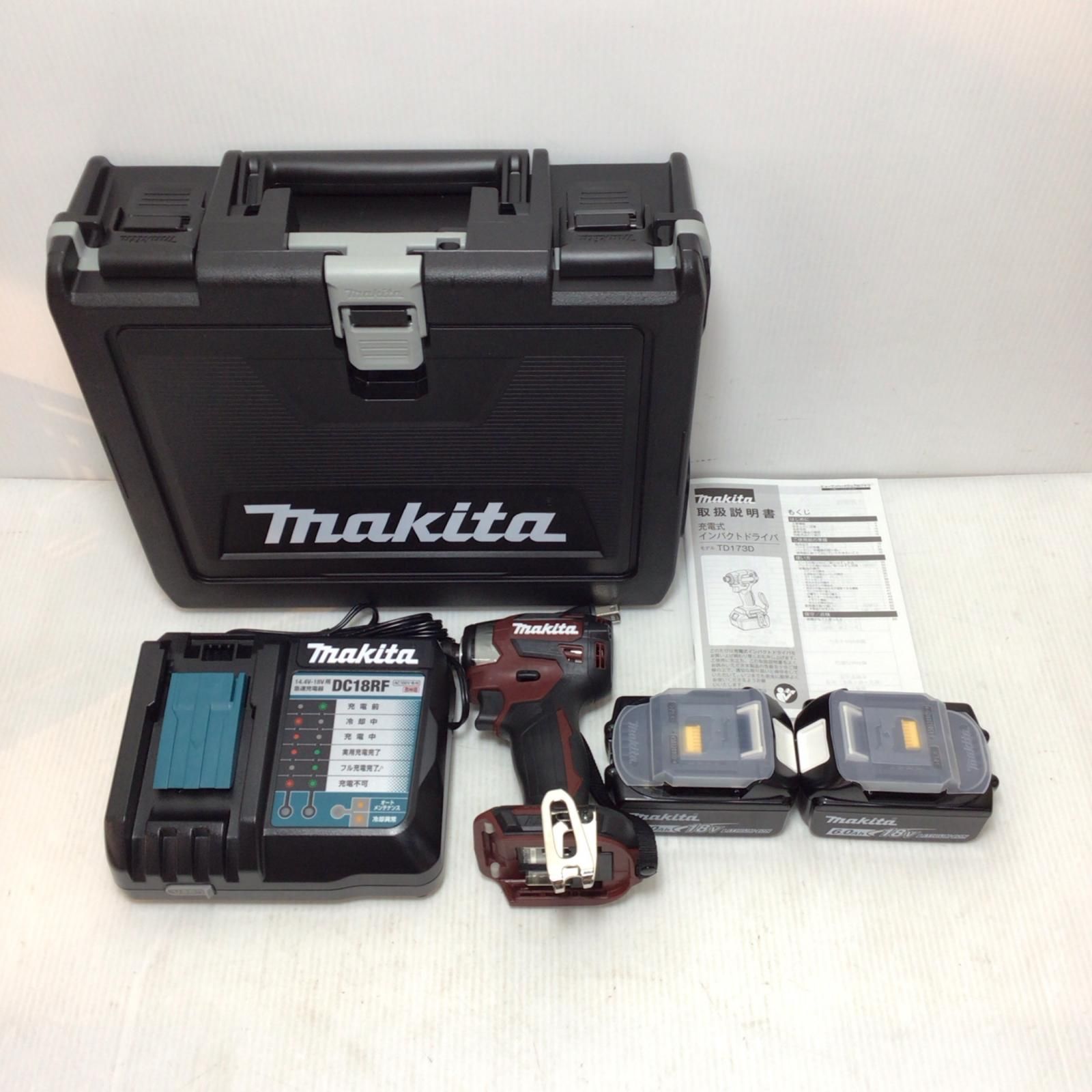ΘΘMAKITA マキタ インパクトドライバ ♥品 S 充電器 充電池2個 ケース付 コードレス式 18v 720920 色 TD173DGXAR レッド