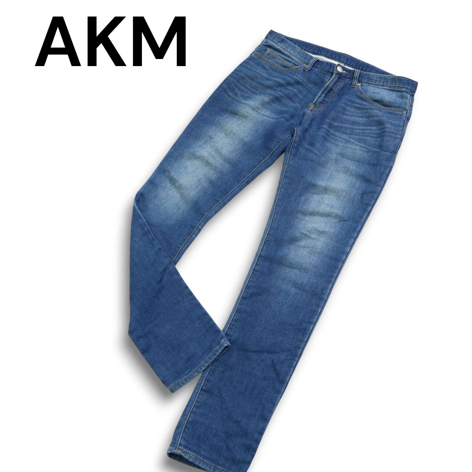 AKM(エイケイエム)ストレッチスキニーデニムパンツ 新品 送料360円～ 5 POCKET STRETCH DENIM 10oz 白デニム ジュンハシモト 1piu1uguale3 AKM エイケイエム USED加工☆ ストレッチ スキニー スウェット デニム
