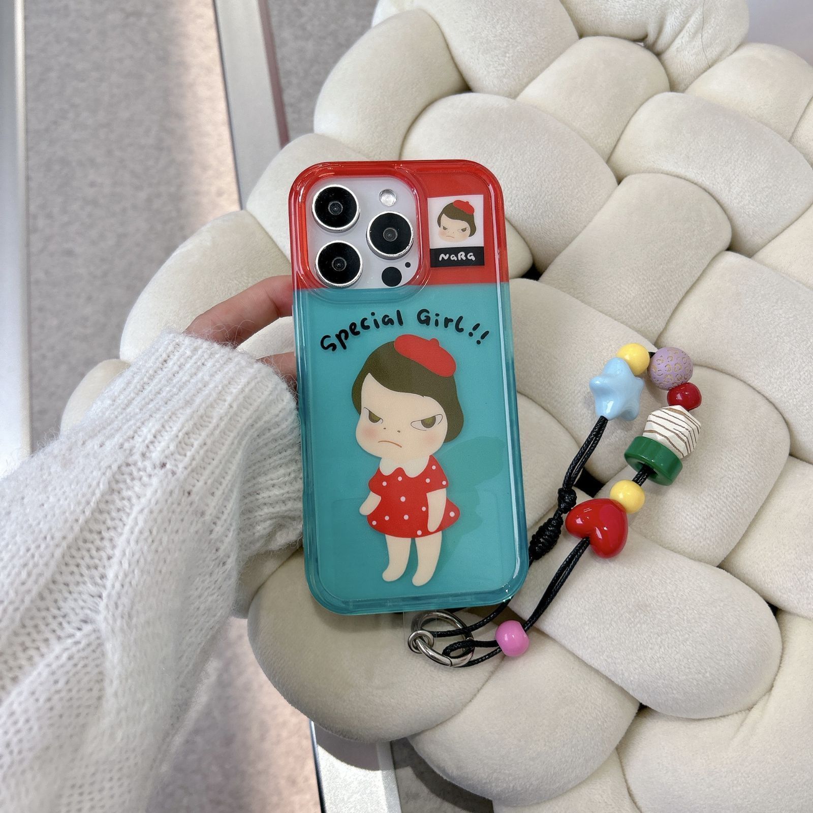 奈良美智 iPhone16proケース ストラップ付き iphoneケース