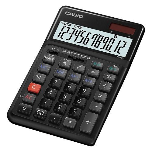 『ら』 CASIO(カシオ) 人間工学電卓ジャストタイプ 黒 JE-12D-BK-N(48879
