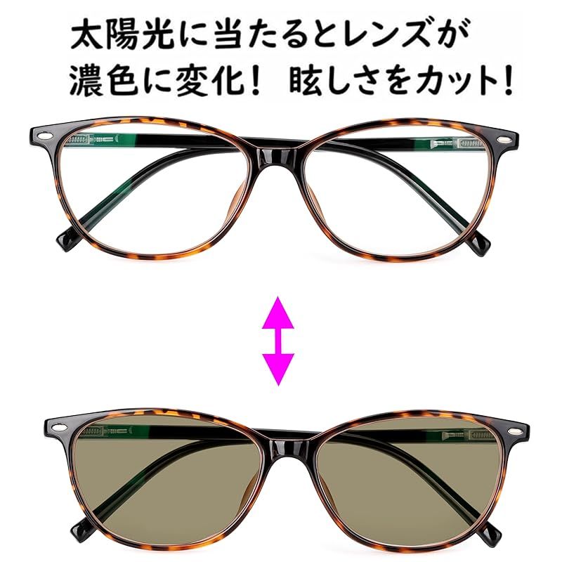老眼鏡 遠近両用 サングラス 調光 薄型 シニアグラス UＶカット レディース メンズ おしゃれ デミブラック ウエリントン 度数2.0 KANDAIZUMI_COM