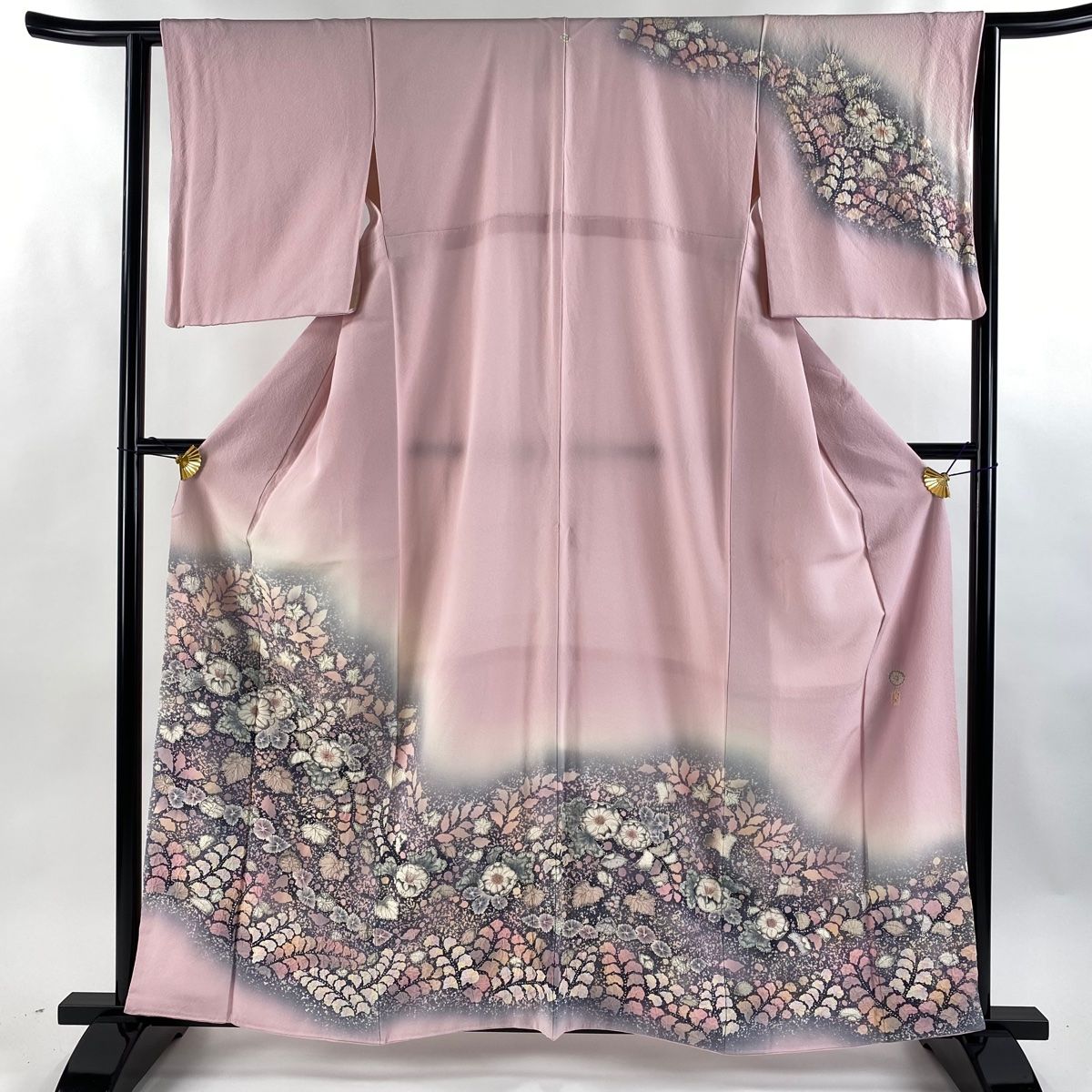 訪問着 身丈161cm 裄丈63cm S 袷 翠山工房 落款 辻ヶ花 ぼかし 薄ピンク 正絹 名品 一つ紋