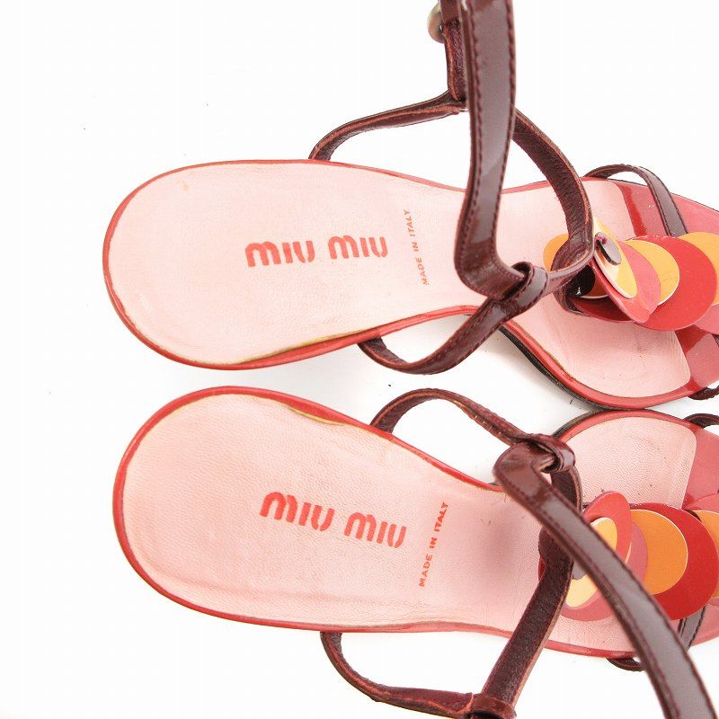 ミュウミュウ miumiu ストラップサンダル エナメル ヒール 36 茶