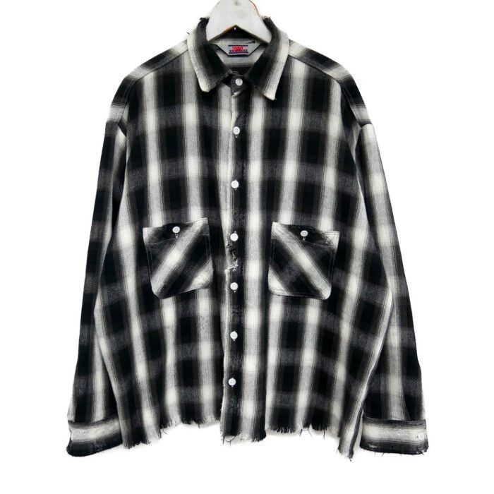 SAINT MICHAELセントマイケル 国内正規 23AW FRANNEL SHIRT CHECK フランネルシャツ チェックネルシャツ ダメージ加工 ビンテージ加工 SM-A23-0000-017 BLACK 黒 M
