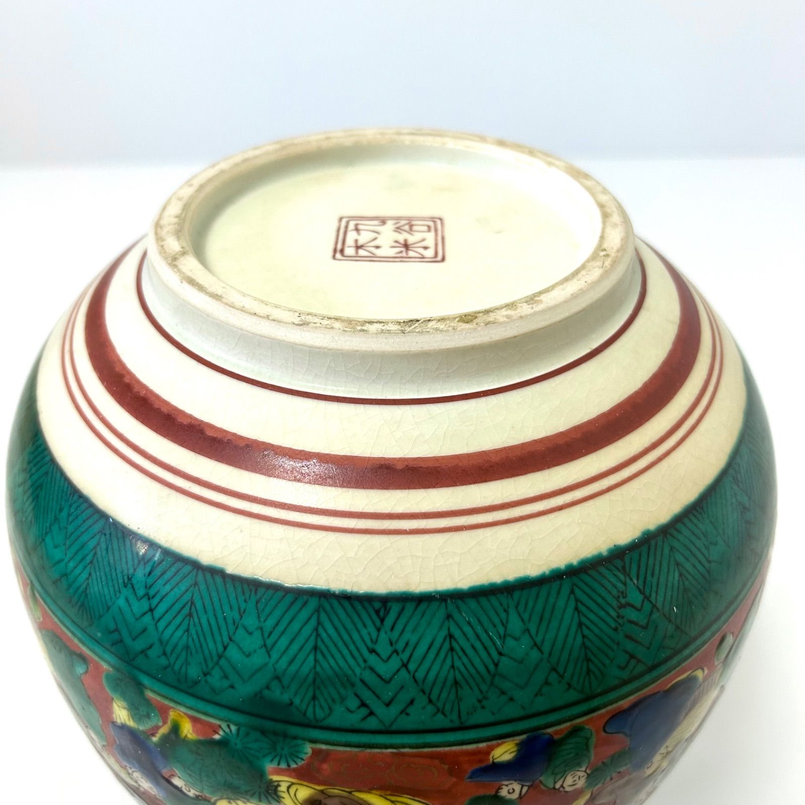 九谷焼 木米 花瓶 耳付き 骨董品 花生 花器 老人 色絵28cm 壺 藏舊
