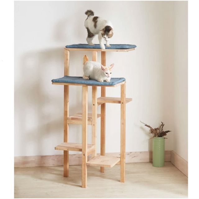 おしゃれなキャットタワー 天然木をふんだんに使ったナチュラルシリーズ 幅53.5×高さ110×奥行59.5cm 組立家具 NATURAL SIGNATURE ラバーウッド キャットタワー