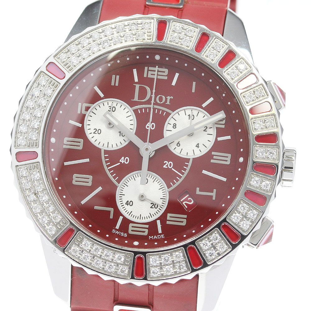 ディオール Dior CD11431B-V クリスタル ダイヤベゼル クロノグラフ クォーツ レディース_837841