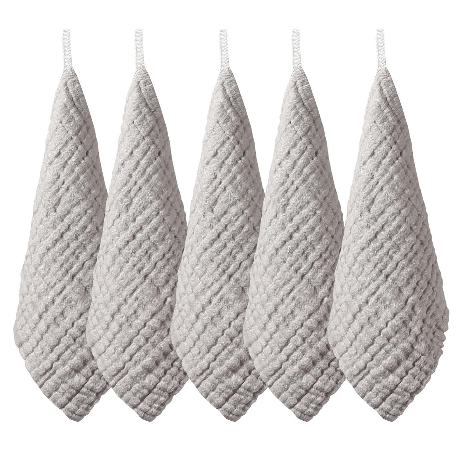 名前入 ループ付 柔らかく 綿 30 x cm ベビーガーゼ 6層 セット 赤ちゃん ガーゼハンカチ グレー MOMSMENU