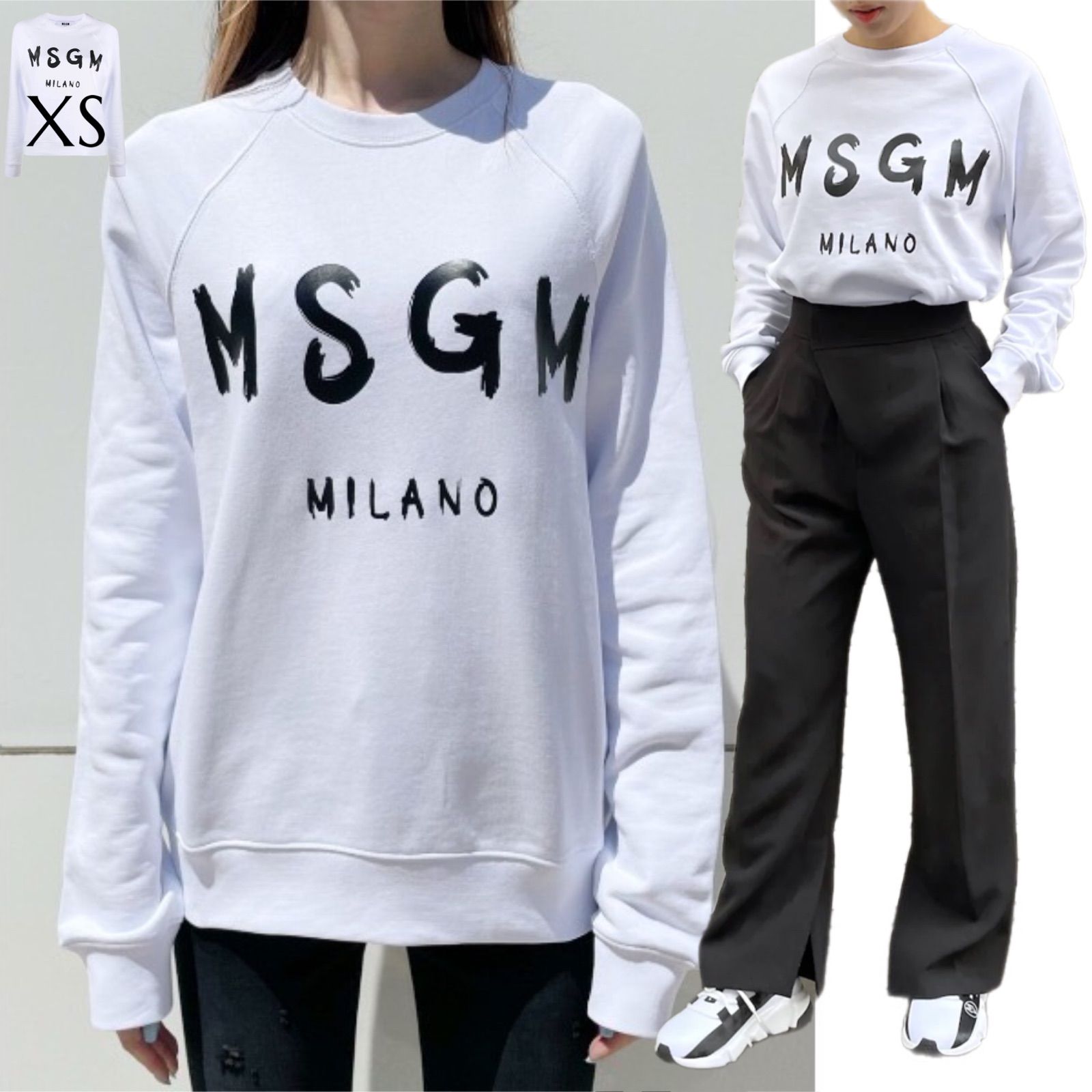 MSGM エムエスジイエム コットン ロゴ スウェット トレーナー XS 白 ...