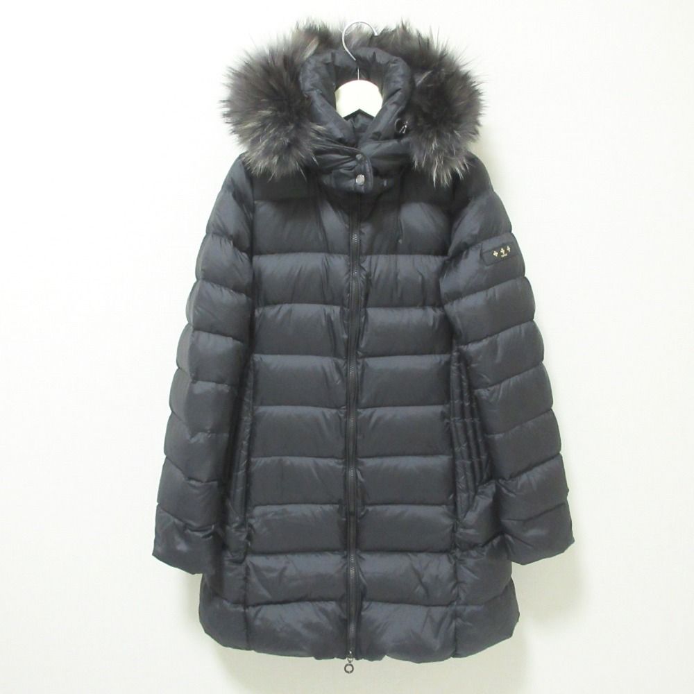 22AW TATRAS タトラス サルマ フード2WAY ラクーンファー ダウンコート ロングダウンジャケット 2 ブラック レディース 古着
