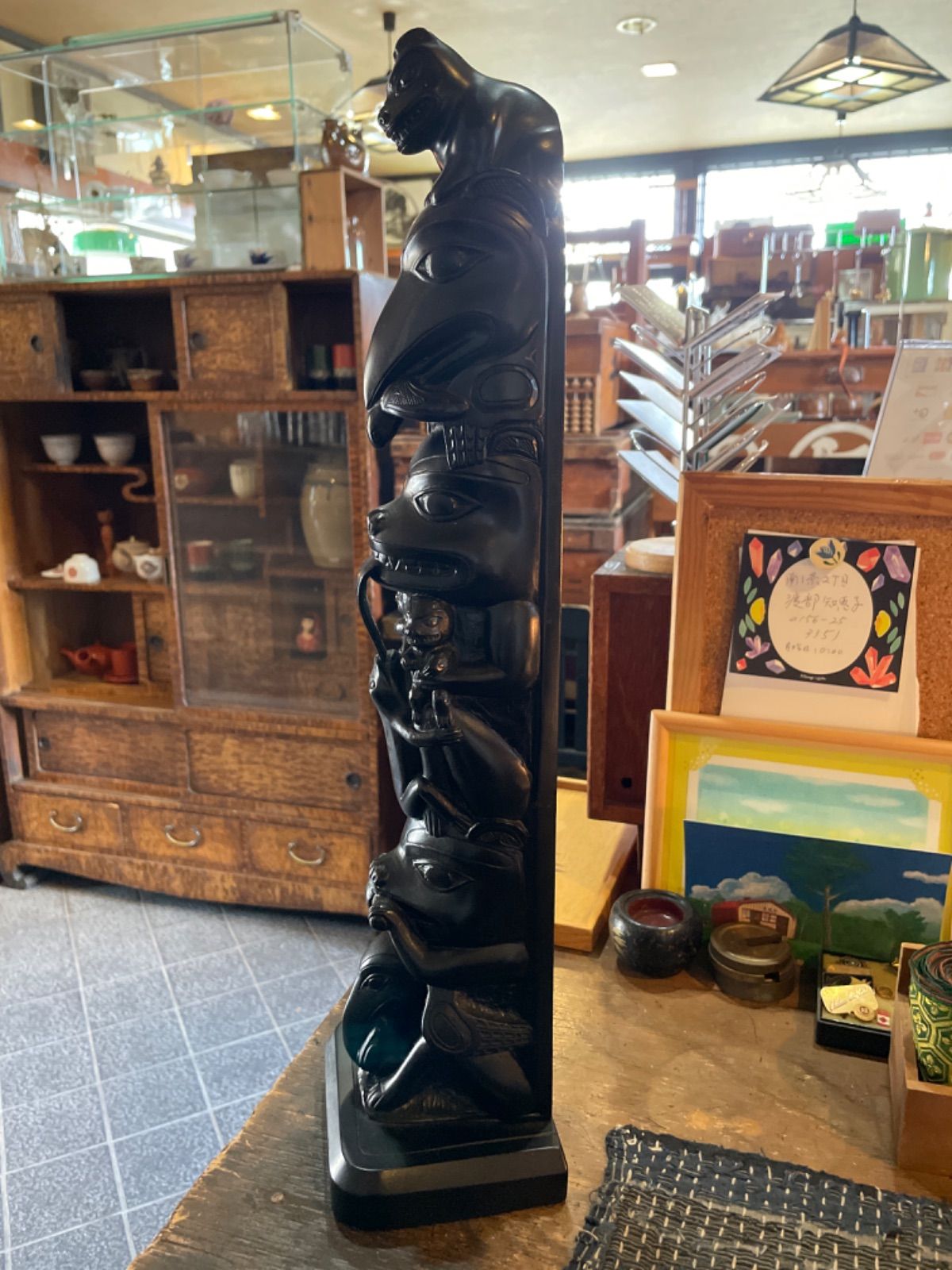 トーテムポール カナダ 置物 黒 オブジェ インテリア雑貨 BOMA 民芸品