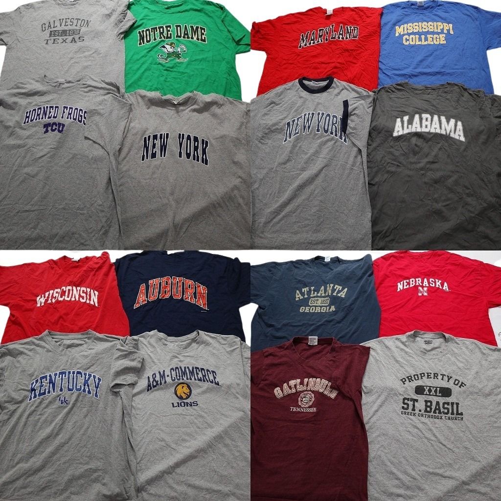 古着卸 カレッジ風 半袖Tシャツ 16枚セット メンズ 2XL リンガーＴ ニューヨーク 3段プリント アーチロゴ 古着 NA0142