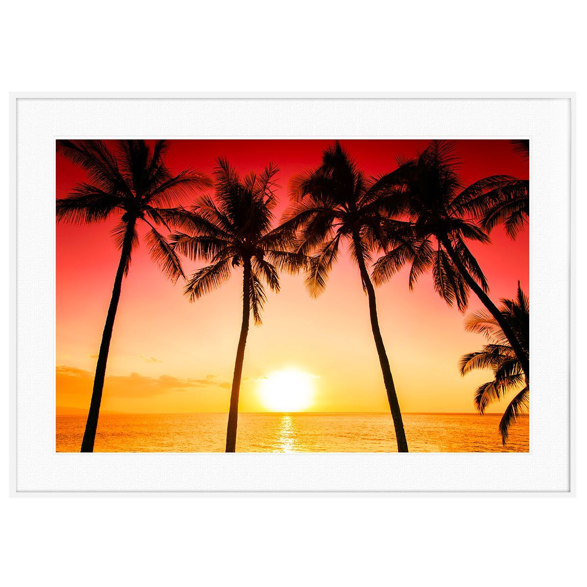 夏写真 ヤシの木のシルエット 熱帯の島の夕日 インテリアアート写真額装 AS0421