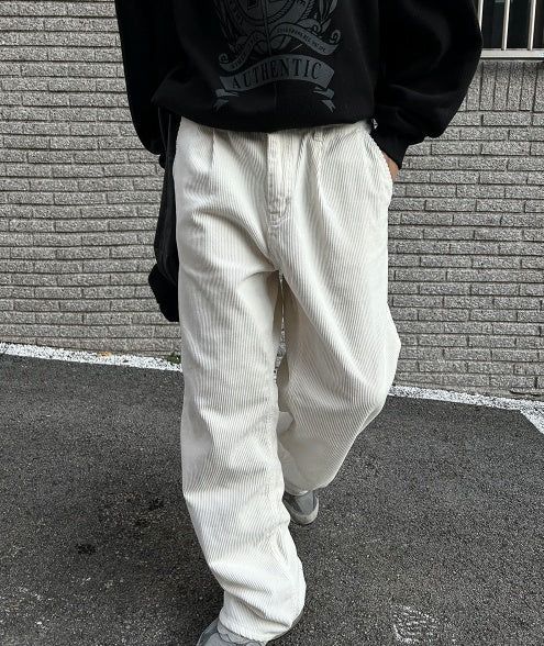 COSYHARU公式] コーデュロイブラック&ホワイトコットンパンツ