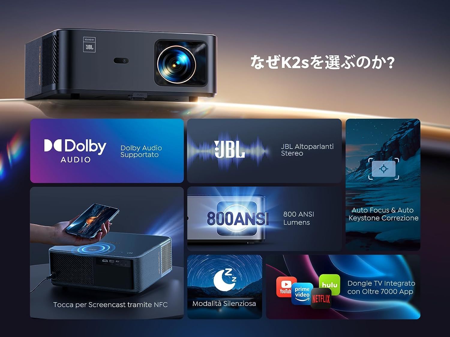 YABER K2s プロジェクター NFC無線スクリーンキャスト Dolby-