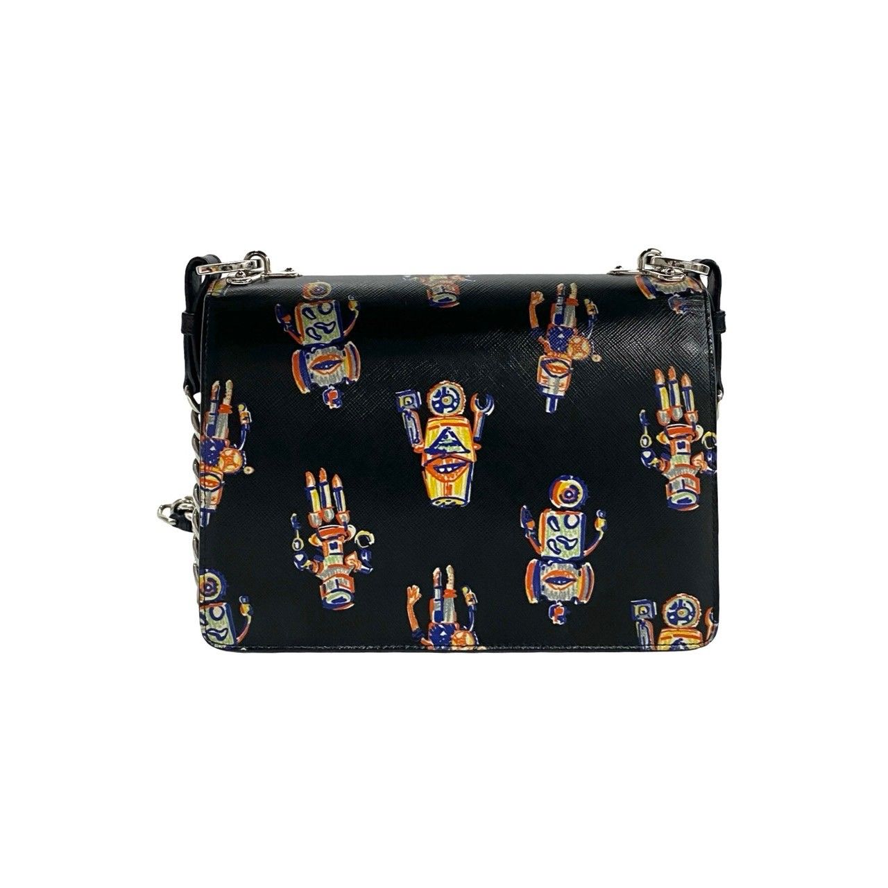 PRADA チェーンショルダーバッグ サフィアーノレザー ブラック　ロボット PRADA チェーンショルダーバッグ サフィアーノレザー ブラックロボット