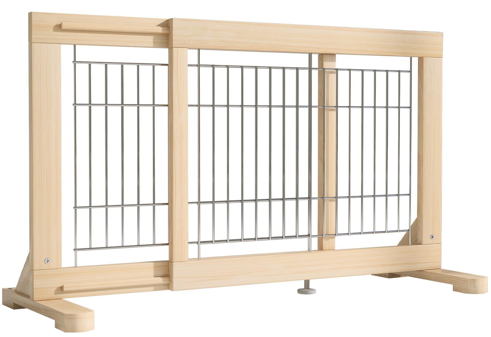 犬用ゲート 木製 犬 フェンス 設置幅60-115cm 室内 高さ50cm 中小型犬用 倒れない 置くだけ 飛び出し防止柵 ペットゲート 脱走防止ペットガード 広がる YOCAN 伸縮