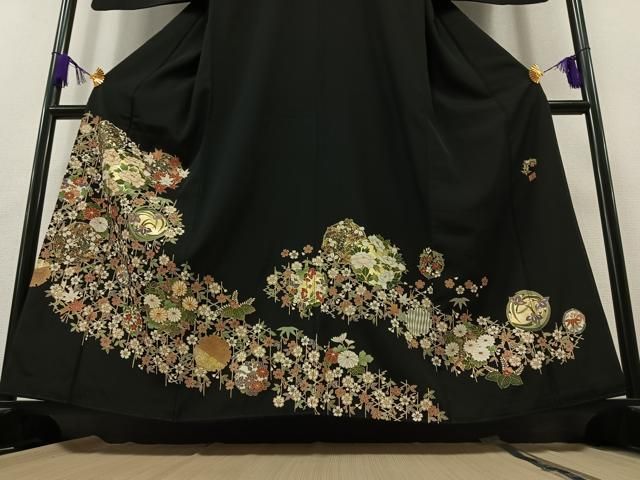 平和屋着物○豪華振袖 総絞り 地紙花鳥文 黒地 正絹 逸品 DAAV6720ps