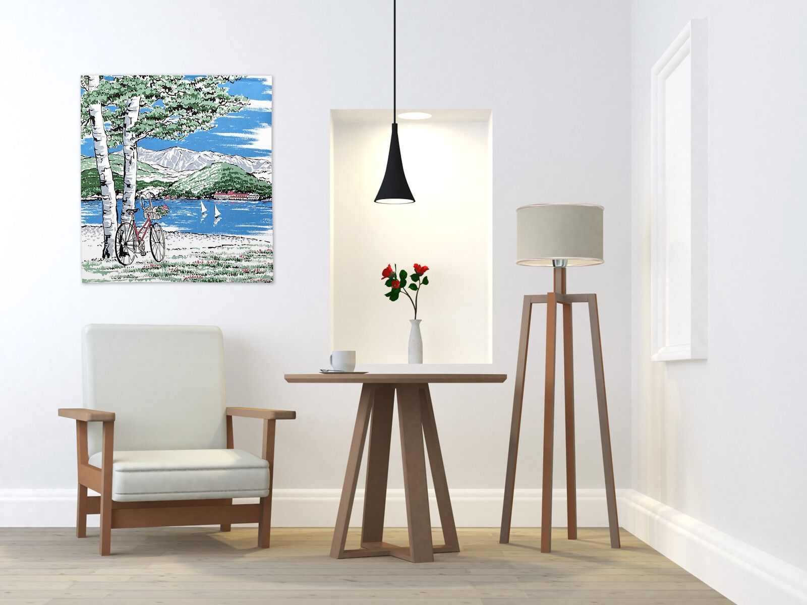 【SIMON BAKER】のれん「湖のほとり」85x90cm ×5枚セット【日本製】のれん 暖簾 家紋 間仕切り ジブリ トトロ 千と千尋 風景 景色 目隠し スヌーピー ウィリアムモリス【匿名配送らくらくメルカ