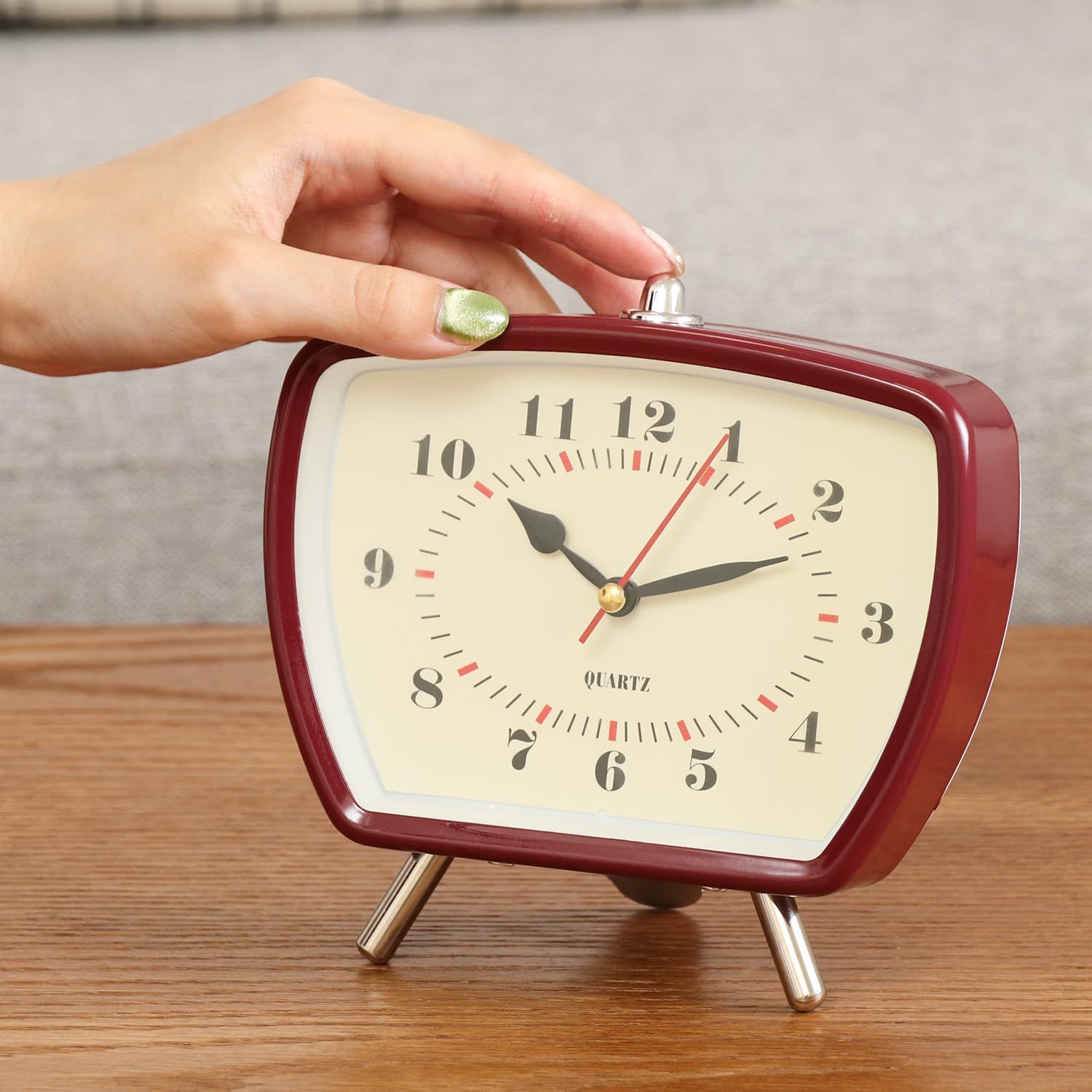 新品 不二貿易 置き時計 幅14.6×奥行6.6×高さ14.1cm レッド クロック