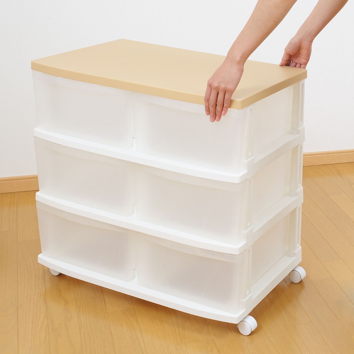 収納ケース エミング 深型ストッカー 木天板 ナチュラル天板 2個セット